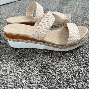 Elegant Cream Woven Strap Wedge Sandals